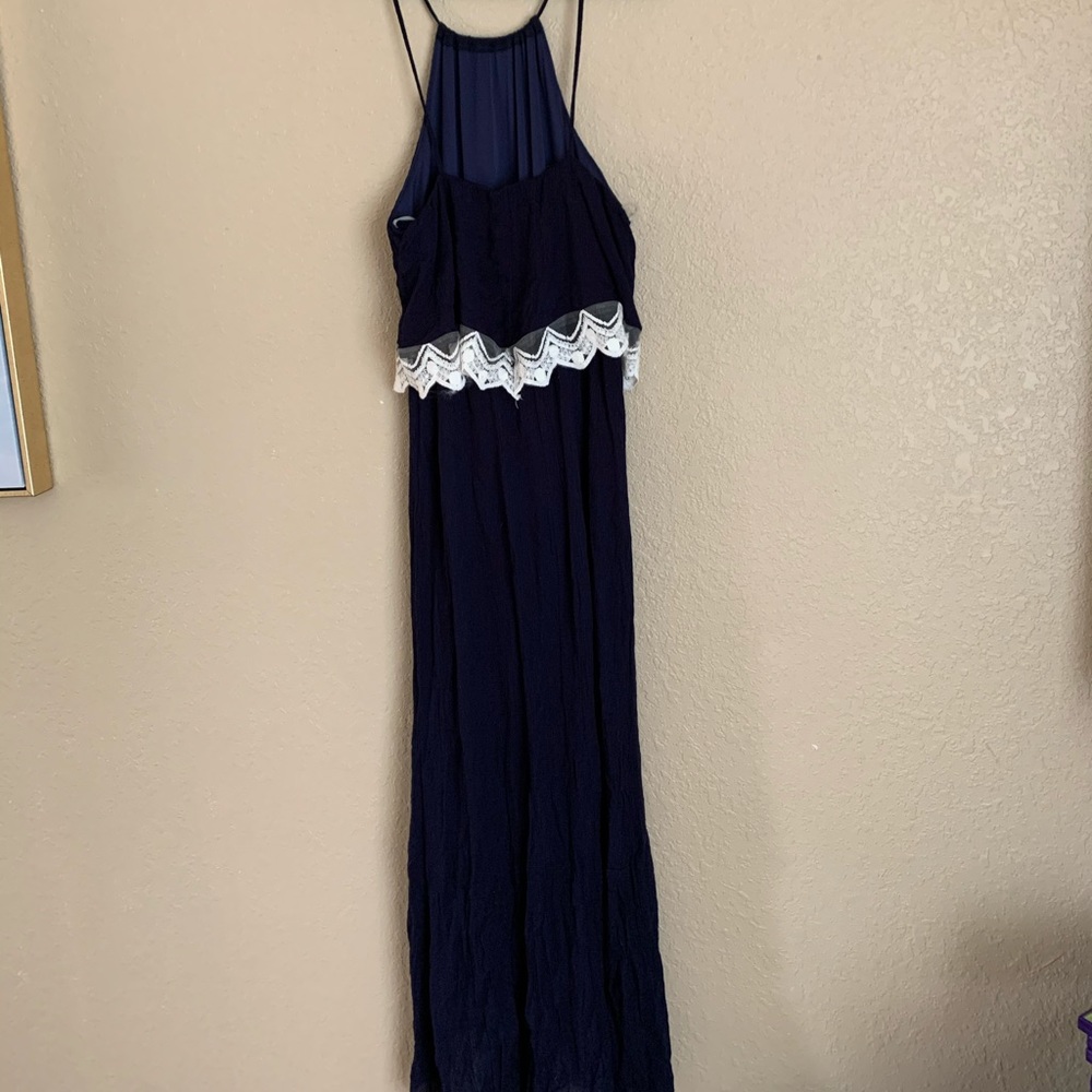 Navy blue maxi dress with lace detail
